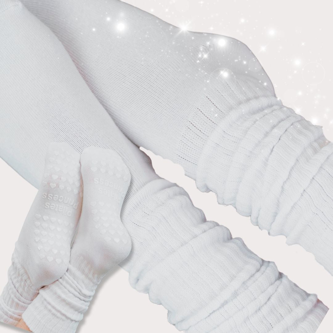 White Slouchy Scrunch Pilates Grip Socks