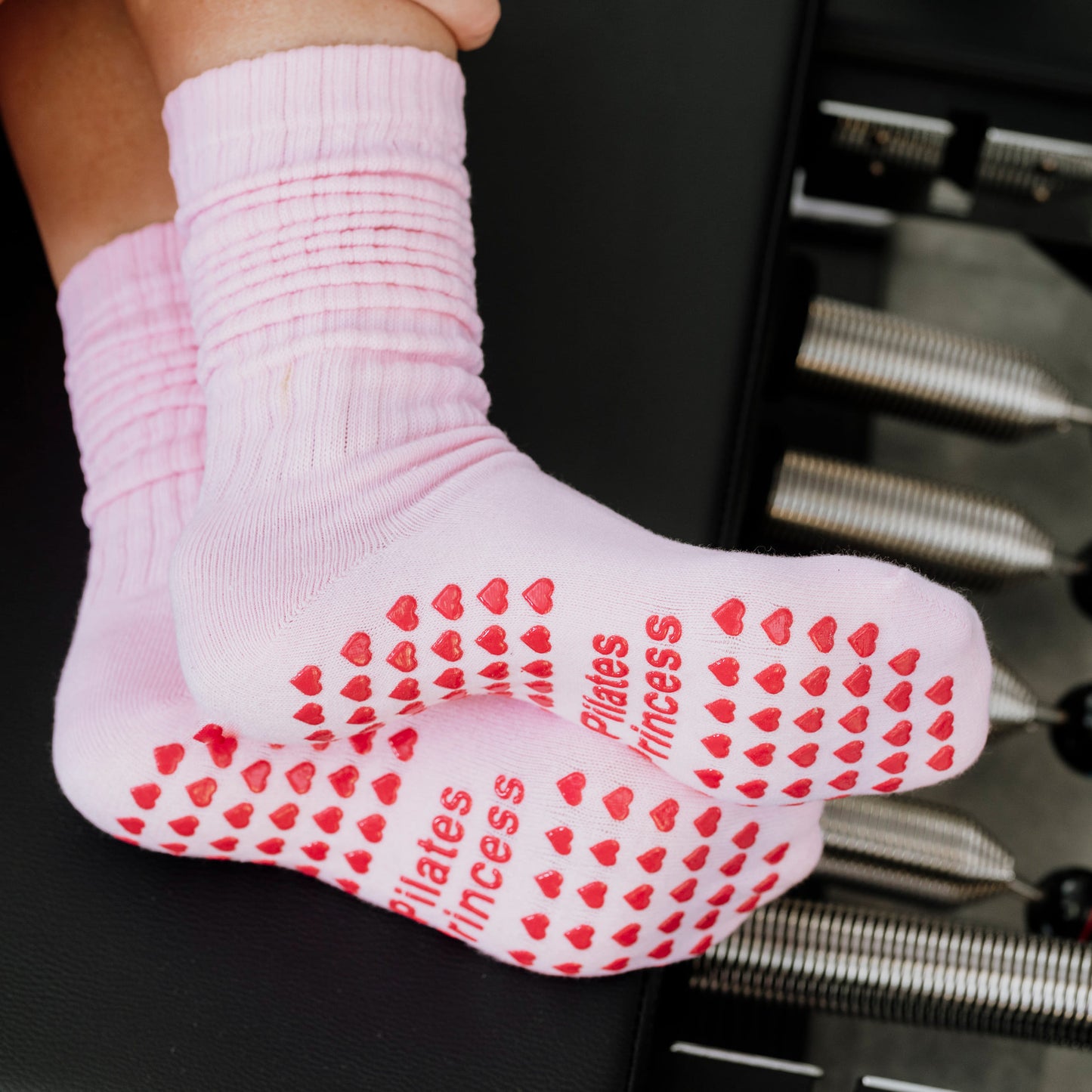Pink Slouchy Scrunch Grip Socks