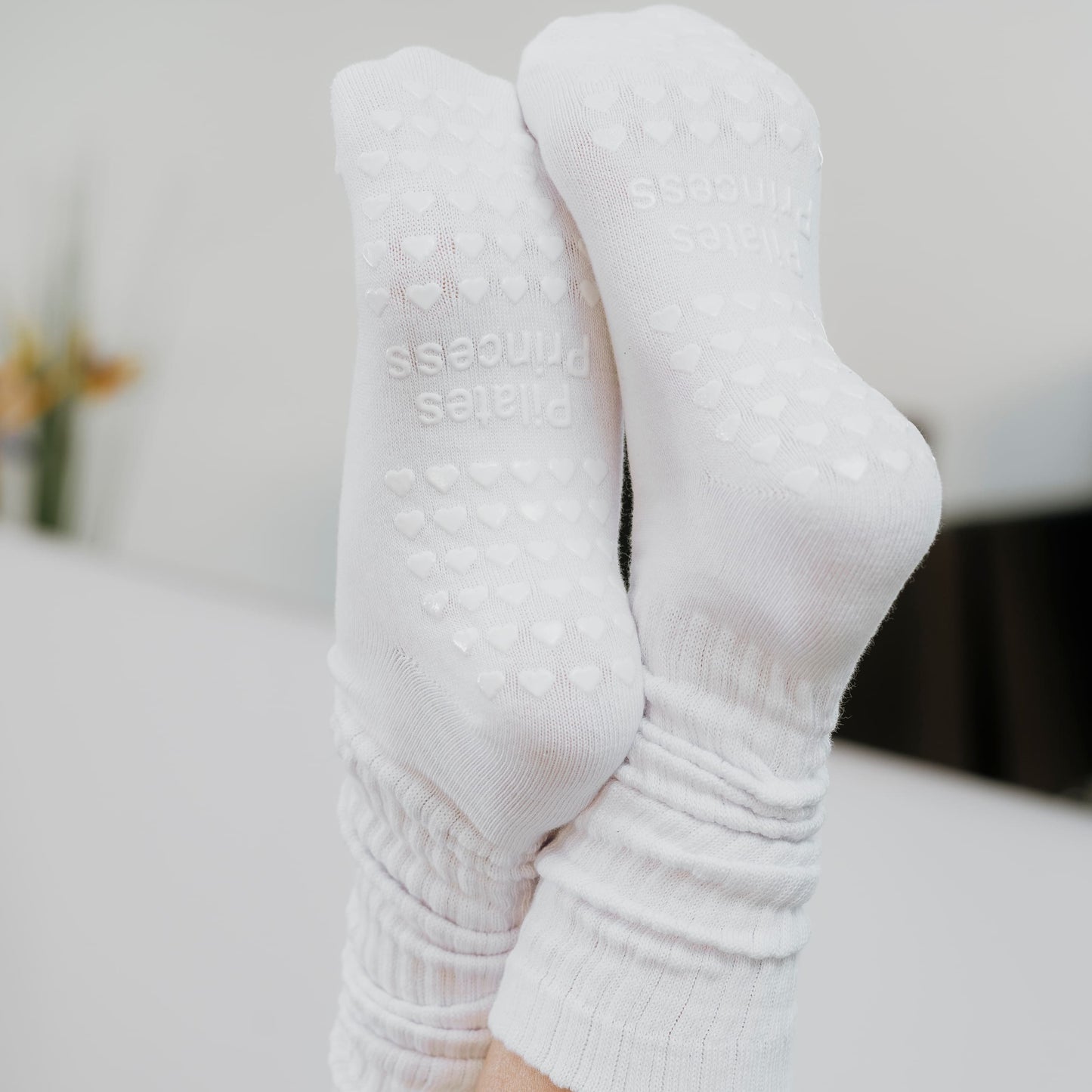 PRE-ORDER (Shipped Feb 5) White Slouchy Scrunch Pilates Grip Socks