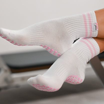 Pink Stripes Double Grip Pilates Socks